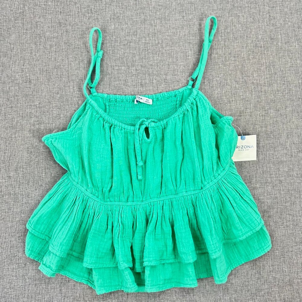 NEW!‎ Arizona Jean Babydoll Top Sleeveless Green XXL $29 Ruffled Tiered Cotton